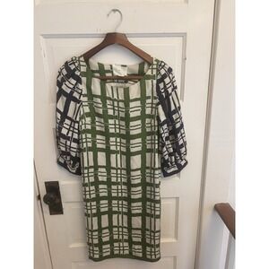 ANTHROPOLOGIE Maeve Women's Broken Blocks Silk‎ Puff Sleeve Shift Dress Size 6